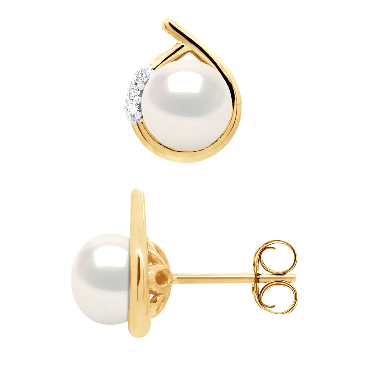 STELLA - Boucles d'Oreilles Perles 6-7 mm & Diamant Or Jaune