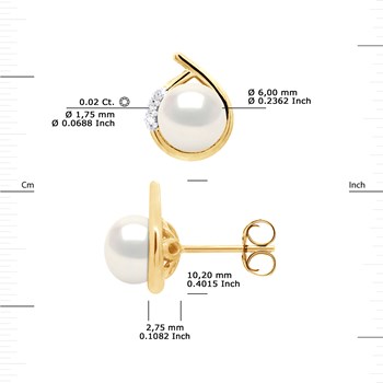 STELLA - Boucles d'Oreilles Perles 6-7 mm & Diamant Or Jaune