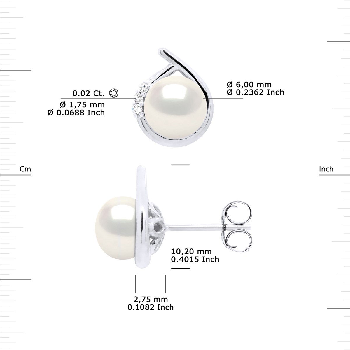STELLA - Boucles d'Oreilles Perles 6-7 mm & Diamant Or Blanc - vue 3