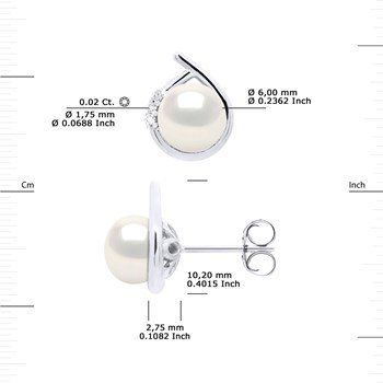 STELLA - Boucles d'Oreilles Perles 6-7 mm & Diamant Or Blanc