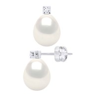 STELLA - Boucles d'Oreilles Perles 6-7 mm & Diamant Or Blanc