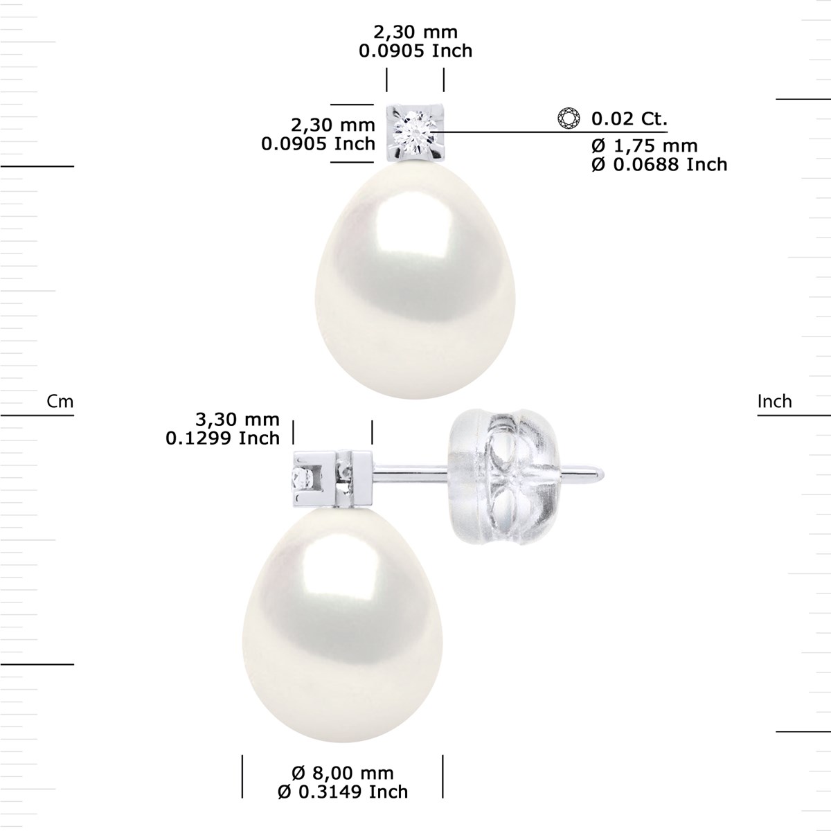 STELLA - Boucles d'Oreilles Perles 6-7 mm & Diamant Or Blanc - vue 3