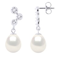 STELLA - Boucles d'Oreilles Perles 9-10 mm & Diamant Or Blanc