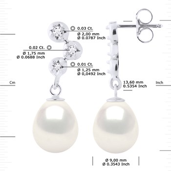 STELLA - Boucles d'Oreilles Perles 9-10 mm & Diamant Or Blanc