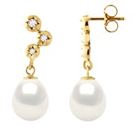 STELLA - Boucles d'Oreilles Perles 9-10 mm & Diamant Or Jaune