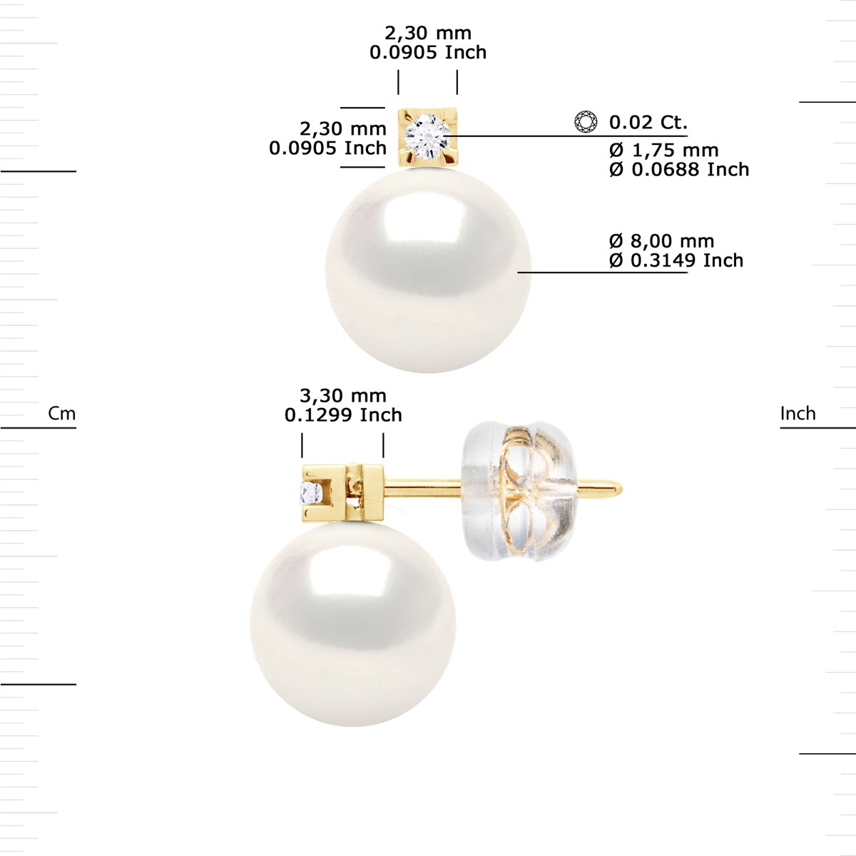 STELLA - Boucles d'Oreilles Perles  8-9 mm & Diamant Or Jaune - vue 3