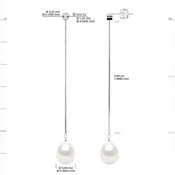 STELLA - Boucles d'Oreilles Perles 9-10 mm & Diamant Or Blanc