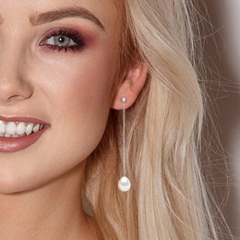 STELLA - Boucles d'Oreilles Perles 9-10 mm & Diamant Or Blanc