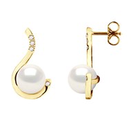 STELLA - Boucles d'Oreilles Perles 8-9 mm & Diamant Or Jaune