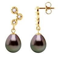 STELLA - Boucles d'Oreilles Perles de Tahiti 9-10 mm & Diamant - Or Jaune