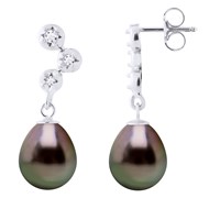 STELLA - Boucles d'Oreilles Perles de Tahiti 9-10 mm & Diamant - Or Blanc