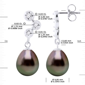 STELLA - Boucles d'Oreilles Perles de Tahiti 9-10 mm & Diamant - Or Blanc