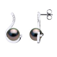STELLA - Boucles d'Oreilles Perles de Tahiti 8-9 mm & Diamant - Or Blanc