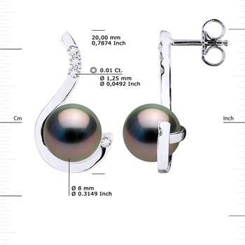 STELLA - Boucles d'Oreilles Perles de Tahiti 8-9 mm & Diamant - Or Blanc