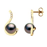 STELLA - Boucles d'Oreilles Perles de Tahiti 8-9 mm & Diamant - Or Jaune