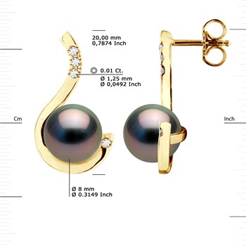 STELLA - Boucles d'Oreilles Perles de Tahiti 8-9 mm & Diamant - Or Jaune