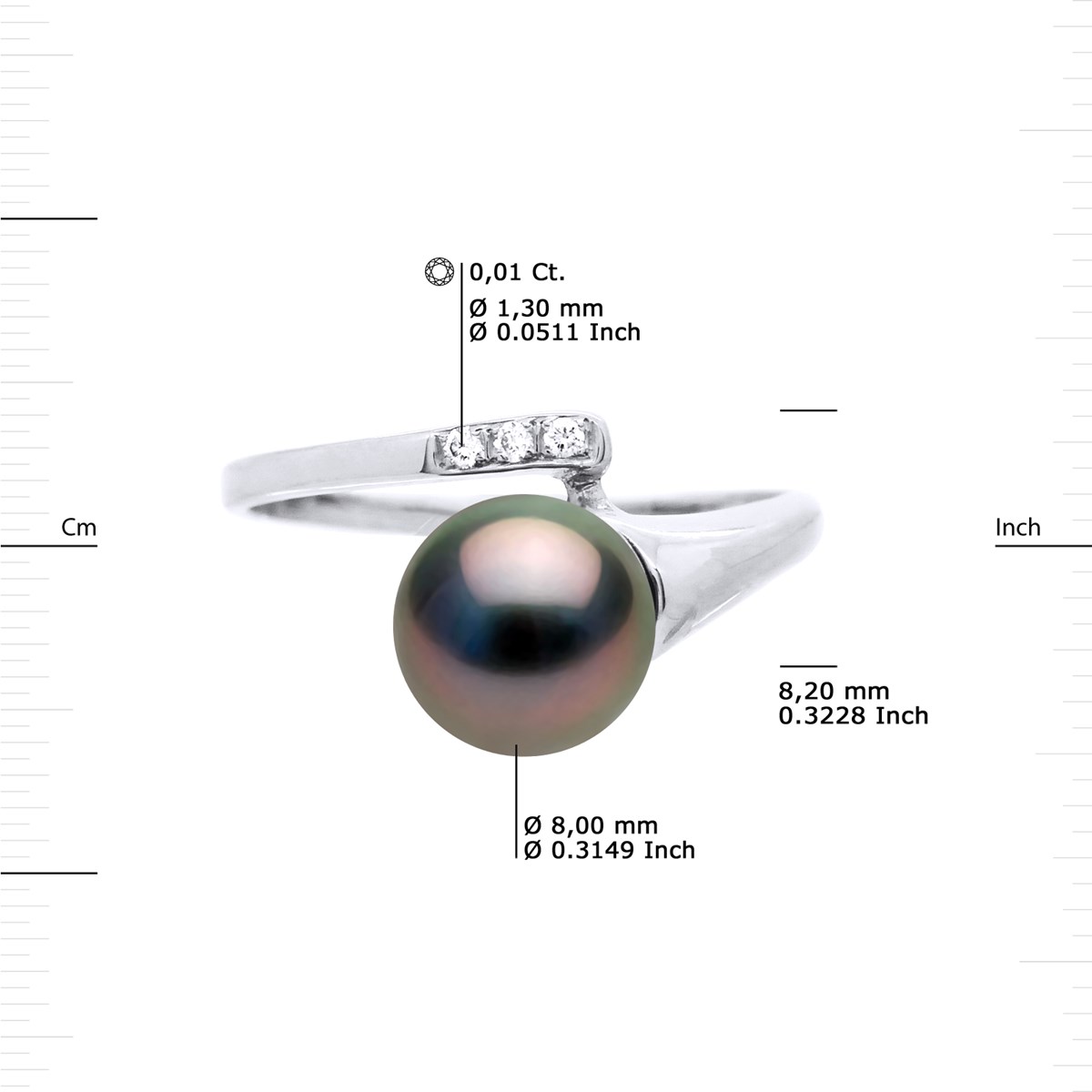Bague Stella Jonc Perle de Tahiti 8-9 mm & Diamant - Or Blanc - vue 3