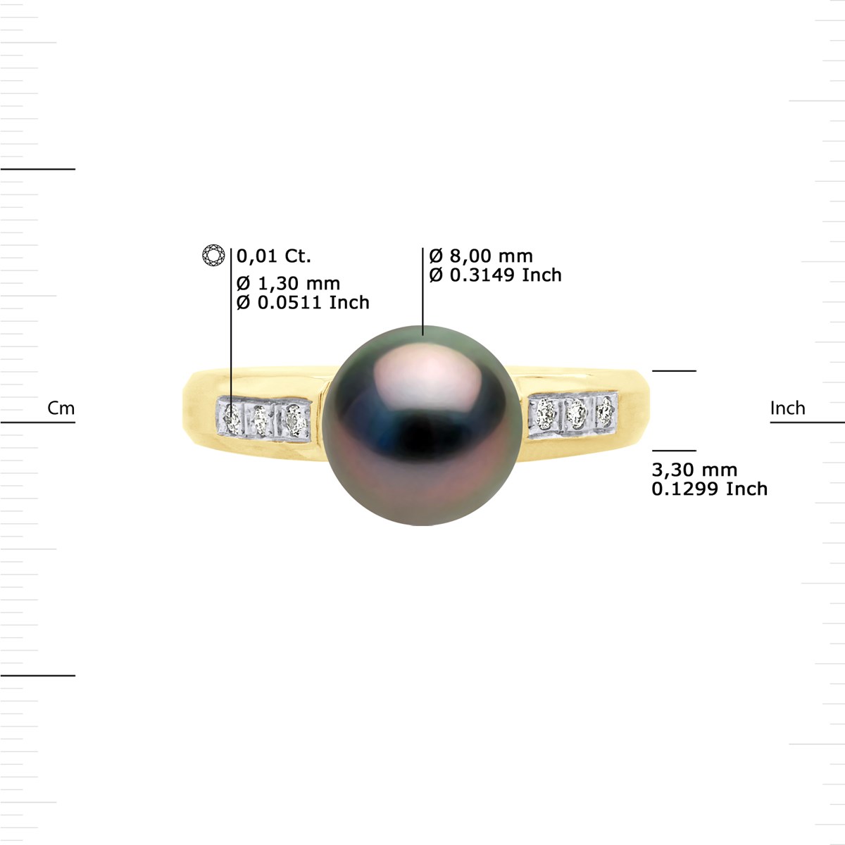 Bague Stella Jonc Perle de Tahiti 8-9 mm & Diamant - Or Jaune - vue 3