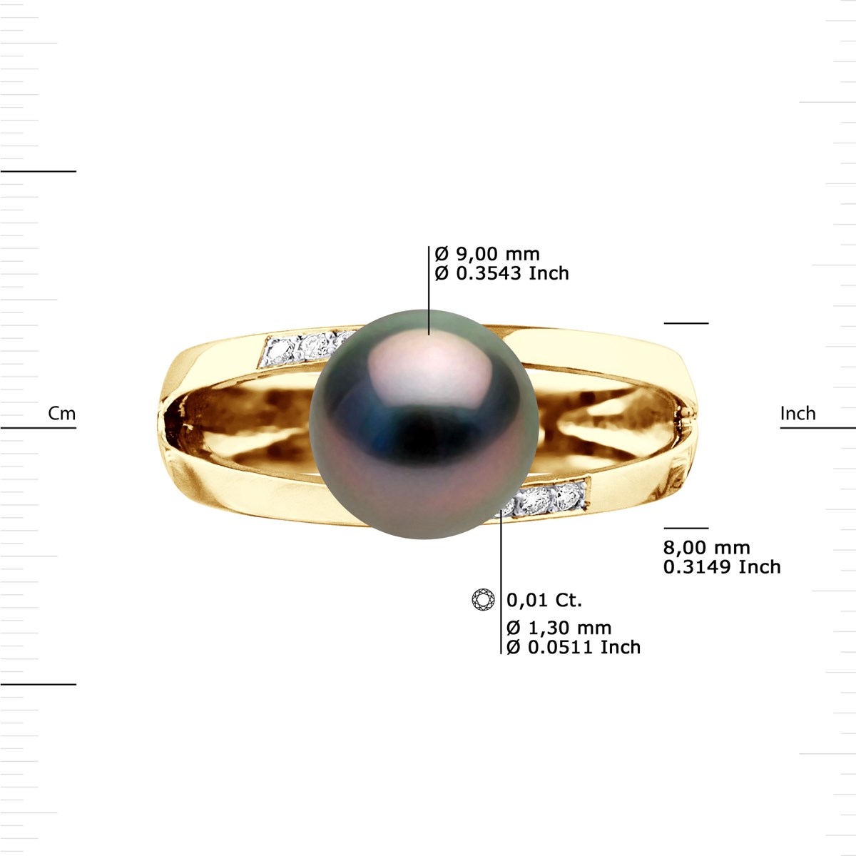Bague Stella Jonc Perle de Tahiti 8-9 mm & Diamant - Or Jaune - vue 3