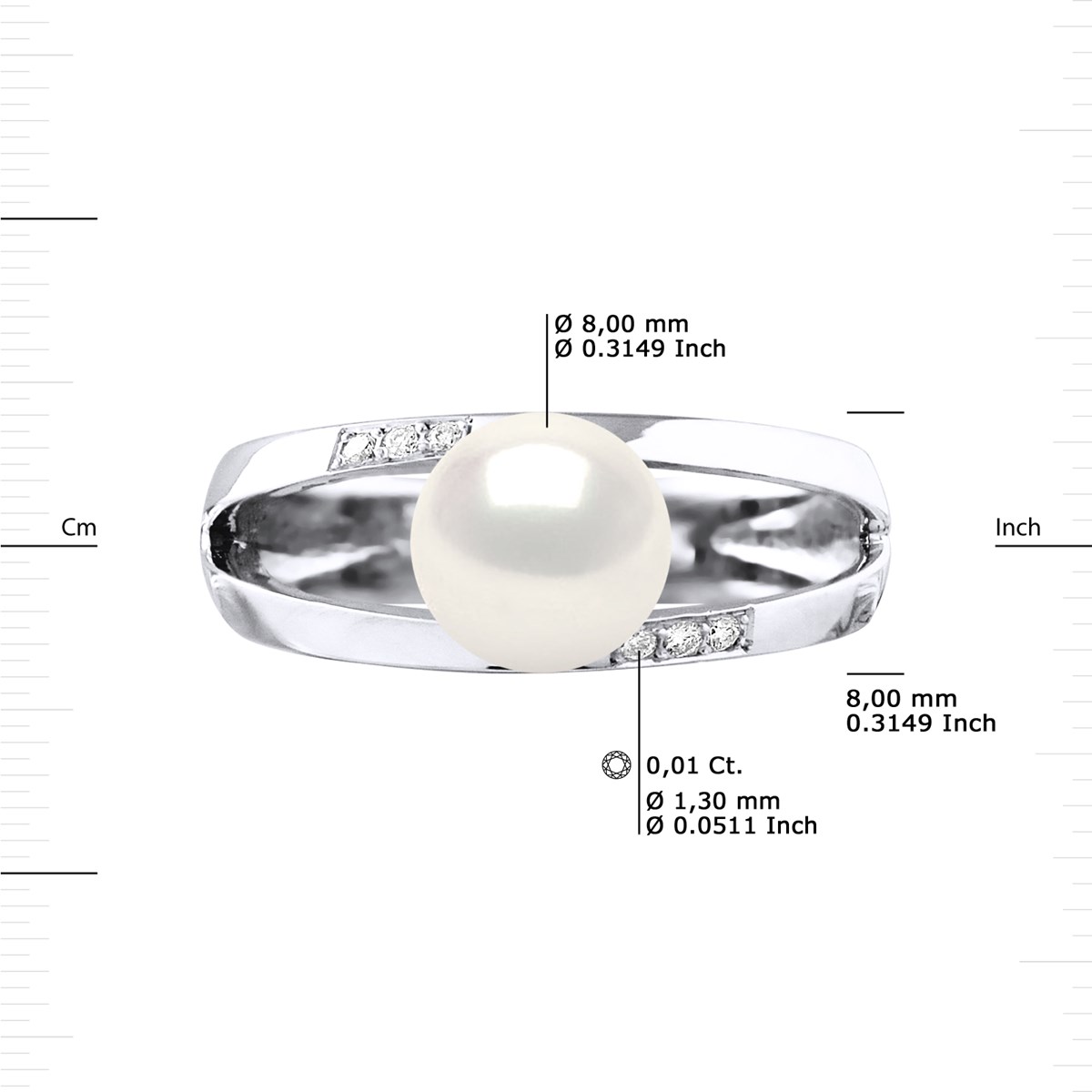 Bague Stella Jonc Perles d'Eau Douce 8-9 mm & Diamant - Or Blanc - vue 3