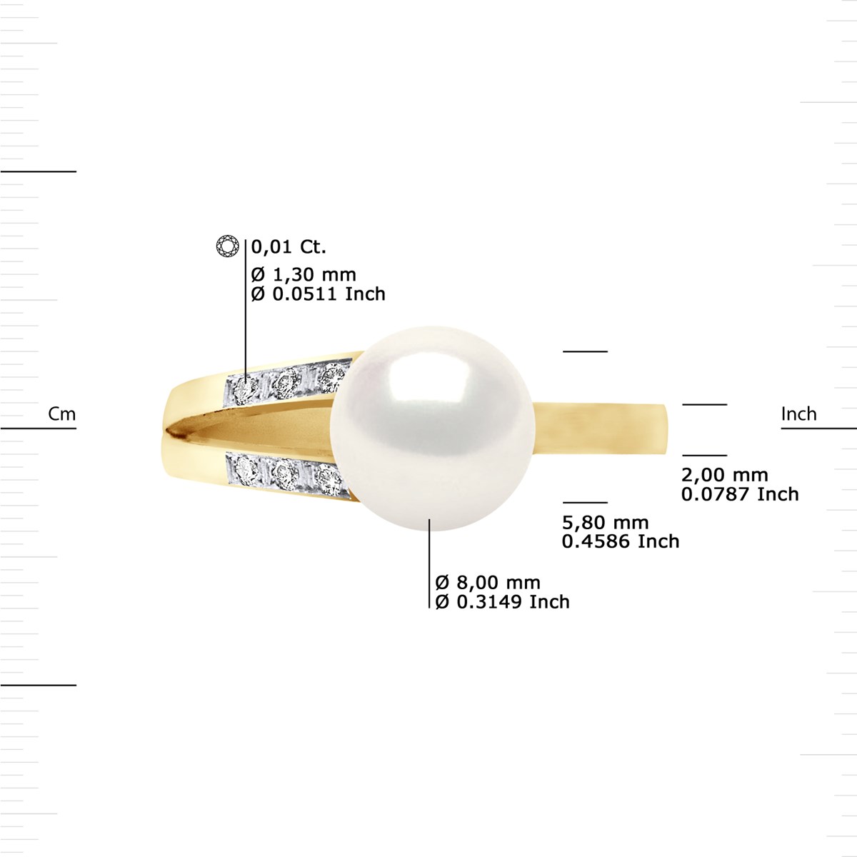 Bague Stella Jonc Perles d'Eau Douce 8-9 mm & Diamant - Or Jaune - vue 3