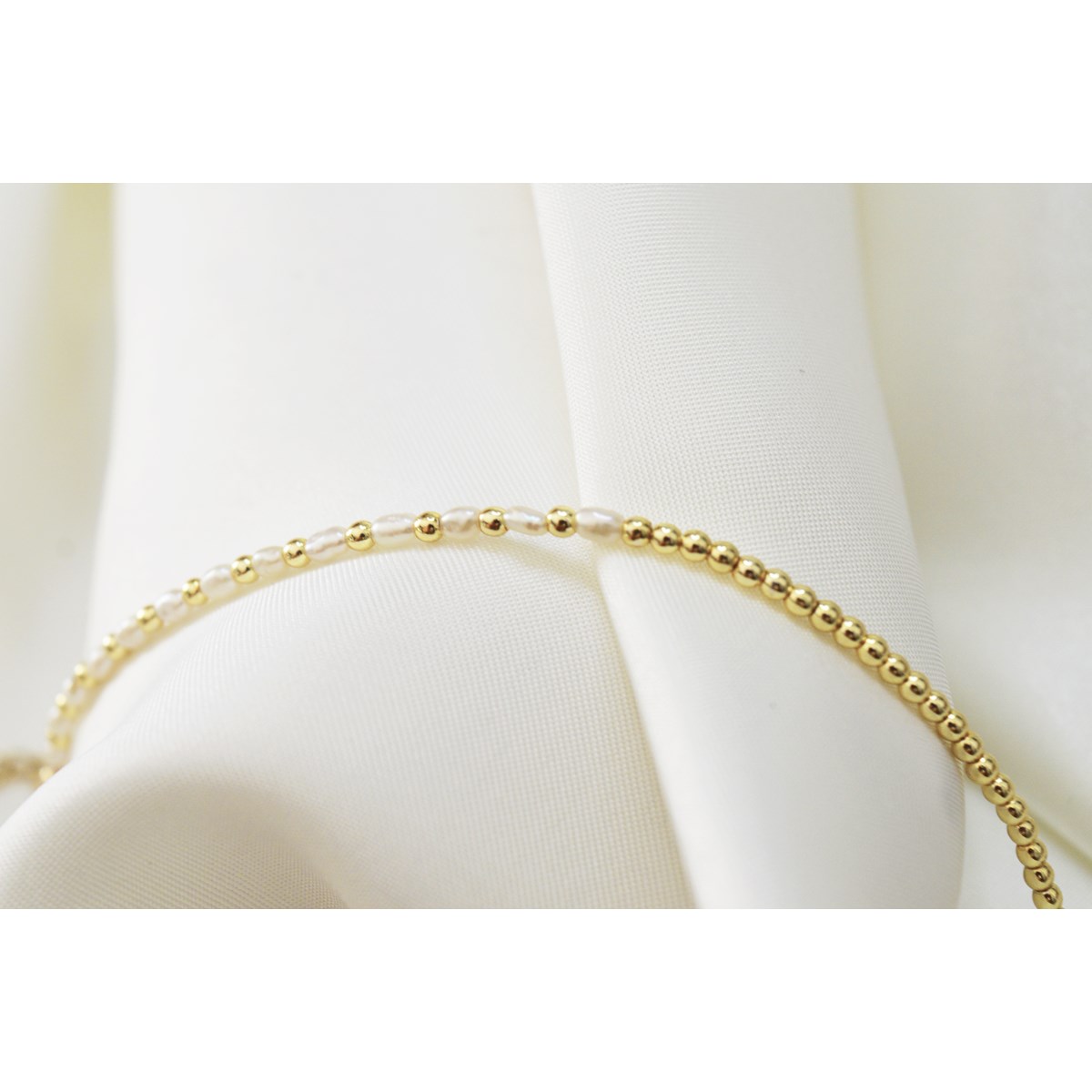 Bracelet  fin de perles de culture et perles d 'hématite dorées - vue 3
