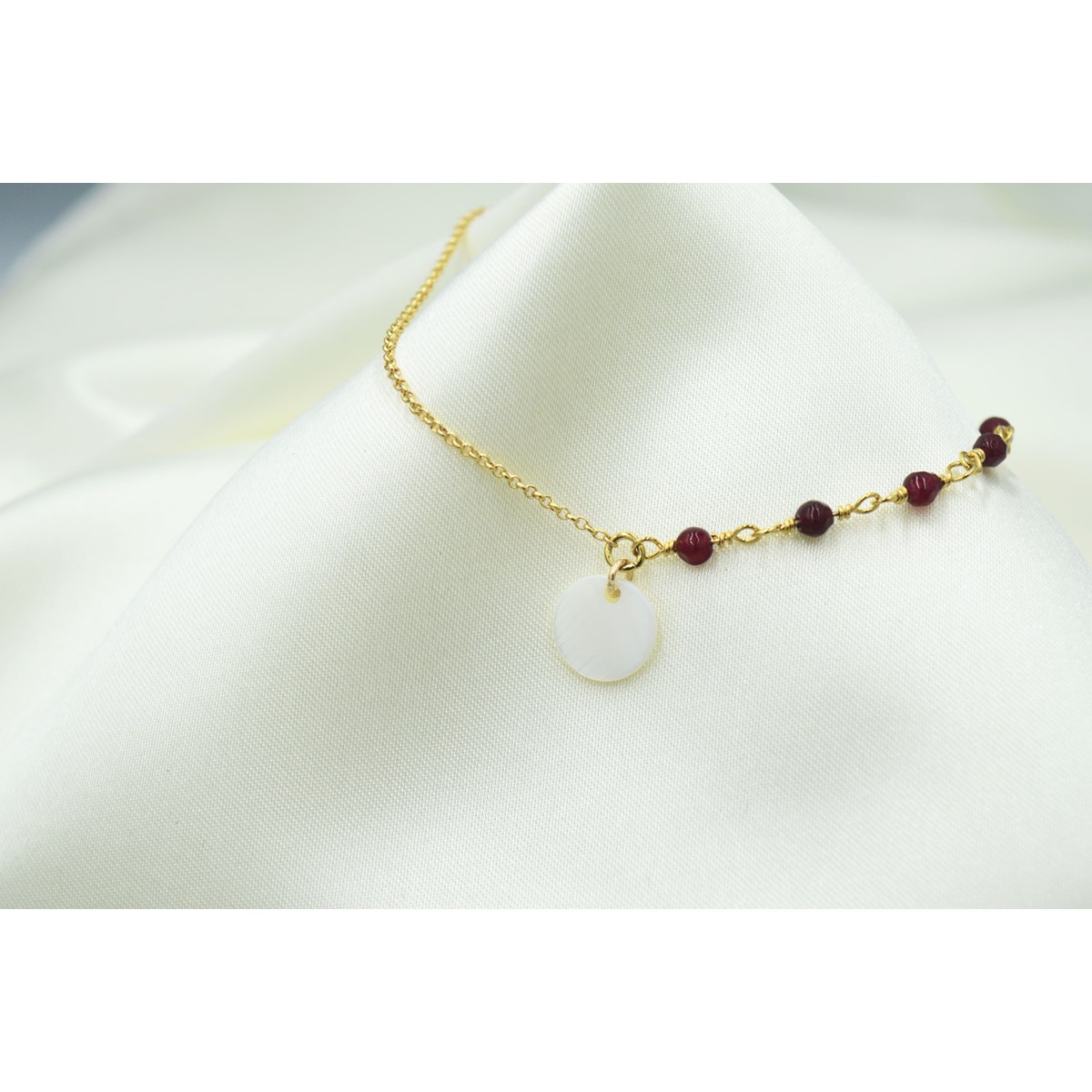 Bracelet chaine perles de verre et connecteur  nacre - vue 3