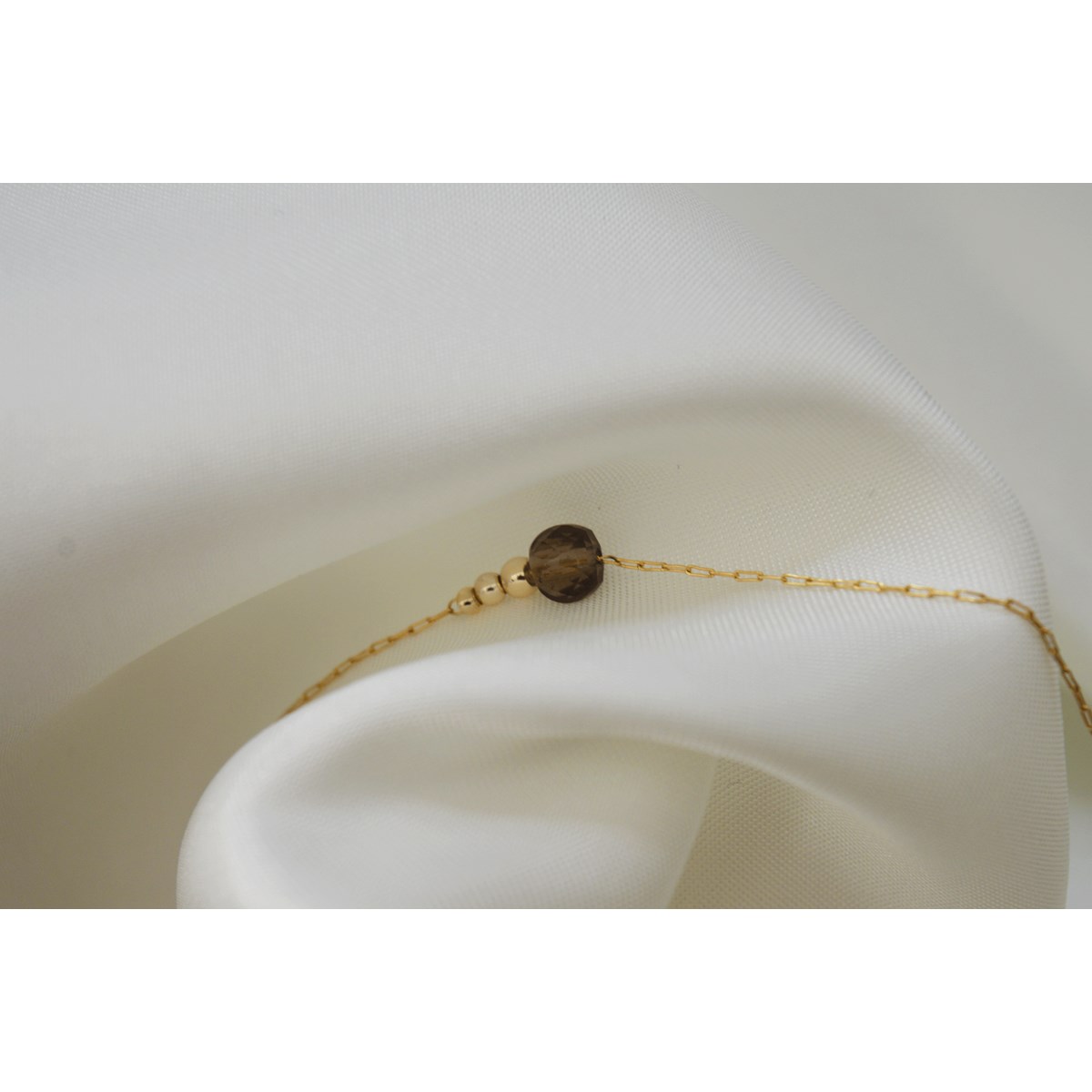 Bracelet  fin orné d une perle semi-precieuse  de Quartz Fumé - vue 2