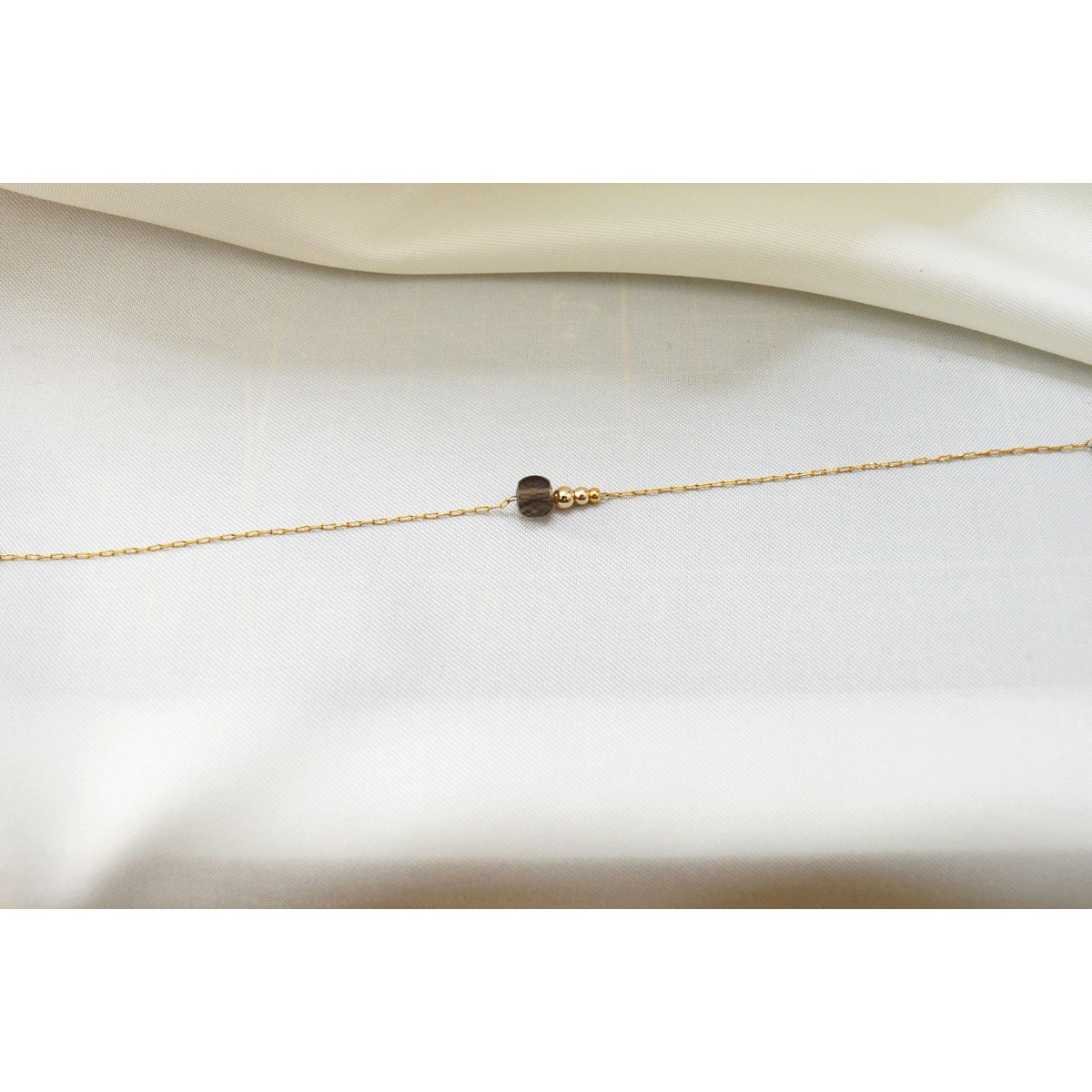 Bracelet  fin orné d une perle semi-precieuse  de Quartz Fumé - vue 3