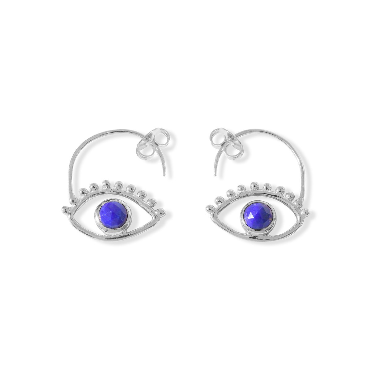 Boucles d'oreilles oeil en argent et lapis lazuli AJNA - vue 3