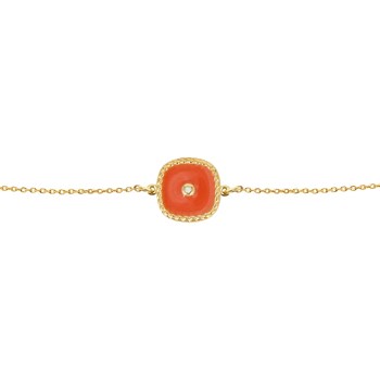 Bracelet laiton doré or fin 24K pendentif émail corail zircon BELIZE