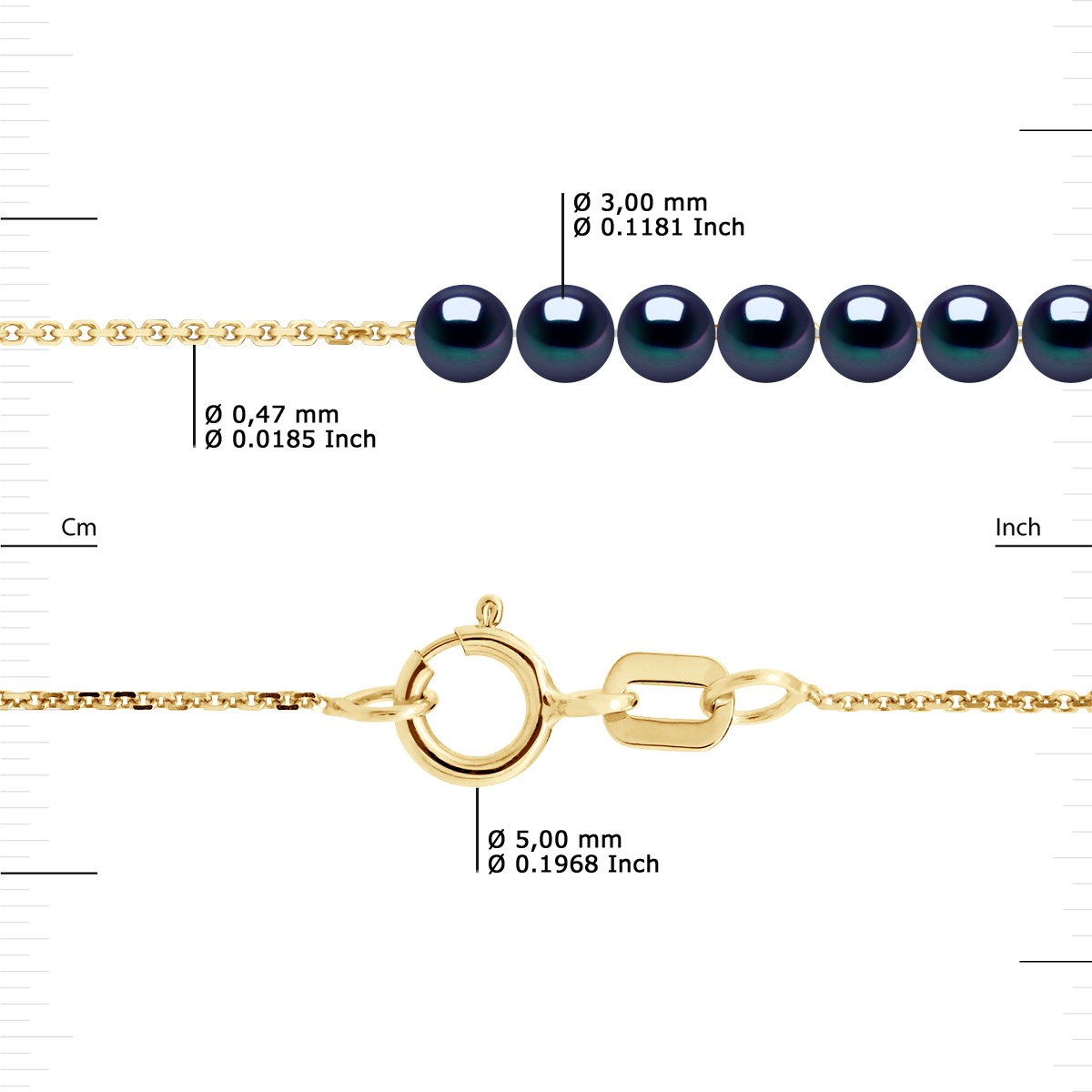 Collier Gourmette - 15 Véritables Perles de Culture d'Eau Douce Rondes 3-4 mm - Black Tahti - Or Jaune - vue 3