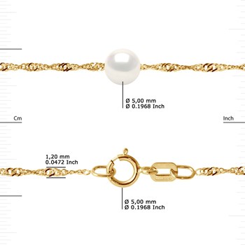 Collier 'Perles' - 7 Véritables Perles de Culture d'Eau Douce Rondes 5-6mm - Blanc Naturel - Or Jaune 750 Millièmes