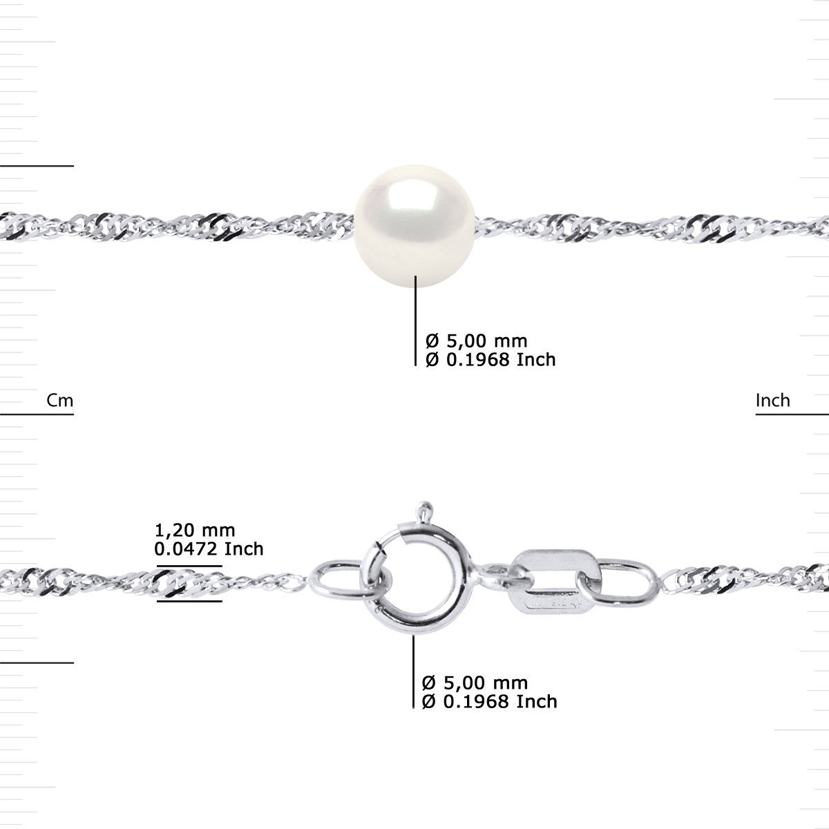 Collier - 7 Véritables Perles de Culture d'Eau Douce Rondes 5-6mm - Blanc Naturel - Or Blanc 750 Millièmes - vue 3