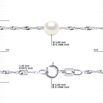 Collier - 7 Véritables Perles de Culture d'Eau Douce Rondes 5-6mm - Blanc Naturel - Or Blanc 750 Millièmes