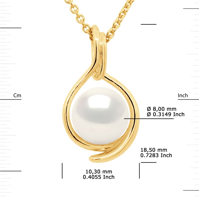 Pendentif RECTO VERSO - Véritable Perle de Culture d'Eau Douce Ronde 8-9 mm - Blanc Naturel - Or Jaune - vue 3