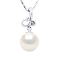 Pendentif TRIPLE NOEUD - Véritable Perle de Culture d'Eau Douce Ronde 9-10 mm - Blanc Naturel - Or Blanc