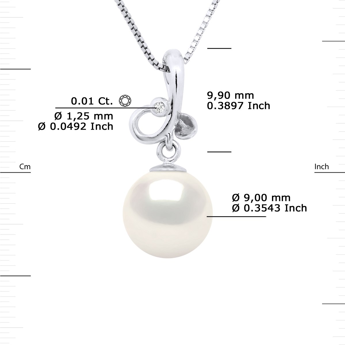 Pendentif TRIPLE NOEUD - Véritable Perle de Culture d'Eau Douce Ronde 9-10 mm - Blanc Naturel - Or Blanc - vue 3