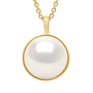 Collier Bélière Entourage Lisse - Véritable Perle de Culture d'Eau Douce Bouton 10-11 mm - Blanc Naturel - Or Jaune