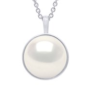 Collier Bélière Entourage Lisse - Véritable Perle de Culture d'Eau Douce Bouton 10-11 mm - Blanc Naturel - Or Blanc