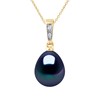 Pendentif Joaillerie Diamants 0,01 Cts - Véritable Perle de Culture d'Eau Douce Poire 9-10 mm - Black Tahiti - Or Jaune - vue V1