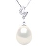 Pendentif VOLUTES - Diamants 0,12 Cts - Or Blanc - Véritable Perle de Culture d'Eau Douce Poire 11-12 mm - Or Blanc - vue V1