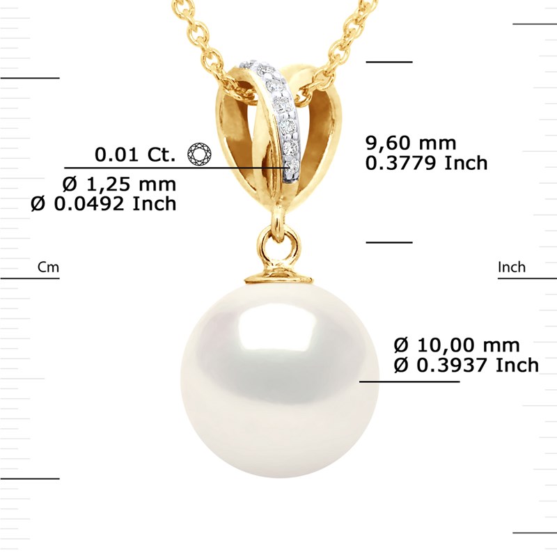 Pendentif DOUBLE NOEUD - Diamants 0,07 Cts - Véritable Perle de Culture d'Eau Douce Ronde 10-11 mm - Or Jaune - vue 3