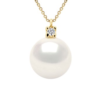 Collier Joaillerie 0,02 Cts - Véritable Perle de Culture d'Eau Douce Ronde 10-11 mm - Qualité AAA+ - Blanc Naturel - Or Jaune