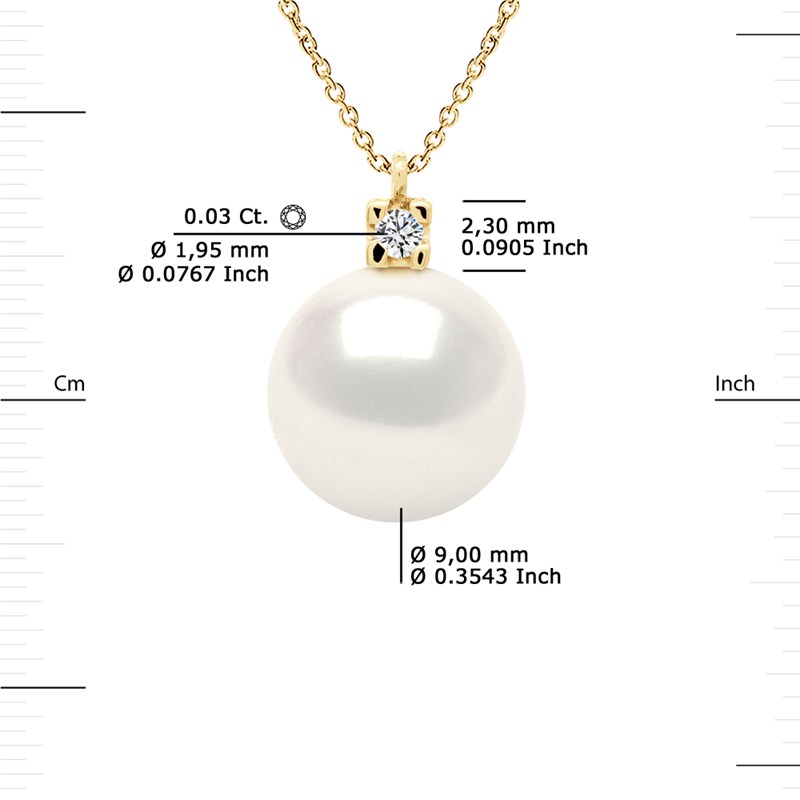 Collier Joaillerie 0,02 Cts - Véritable Perle de Culture d'Eau Douce Ronde 10-11 mm - Qualité AAA+ - Blanc Naturel - Or Jaune - vue 3