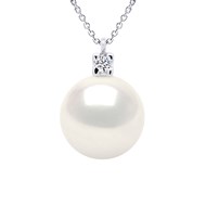 Collier Joaillerie 0,02 Cts - Véritable Perle de Culture d'Eau Douce Ronde 10-11 mm - Qualité AAA+ - Blanc Naturel - Or Blanc