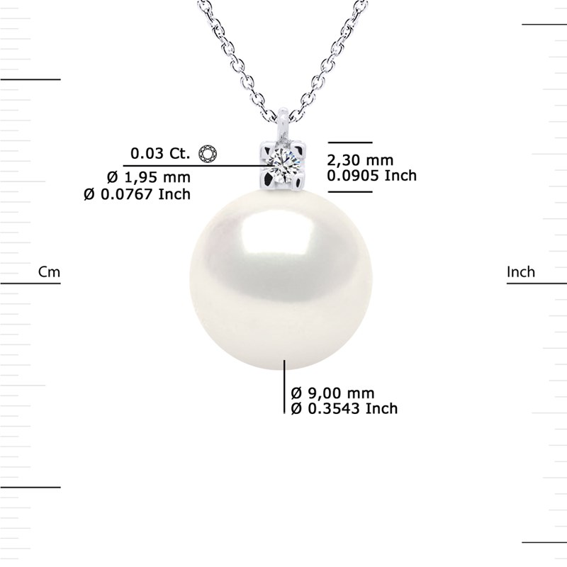 Collier Joaillerie 0,02 Cts - Véritable Perle de Culture d'Eau Douce Ronde 10-11 mm - Qualité AAA+ - Blanc Naturel - Or Blanc - vue 3
