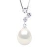 Pendentif Joaillerie Diamants 0,06 Cts - Véritable Perle de Culture d'Eau Douce - Blanc Naturel - Poire 10-11 mm - Or Blanc - vue V1