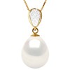 Pendentif Joaillerie Diamants 0,07 Cts - Véritable Perle de Culture d'Eau Douce - Blanc Naturel - Poire 11-12mm - Or Jaune - vue V1
