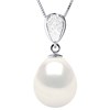 Pendentif Joaillerie Diamants 0,07 Cts - Véritable Perle de Culture d'Eau Douce - Blanc Naturel - Poire 11-12mm - Or Blanc - vue V1